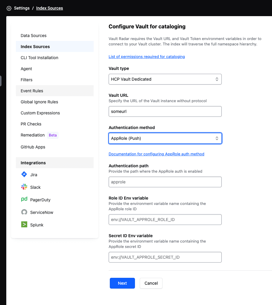 App Role authentication configuration