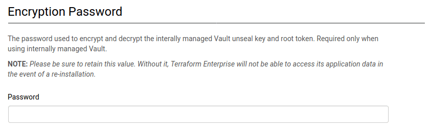 User interface for encryption password field.