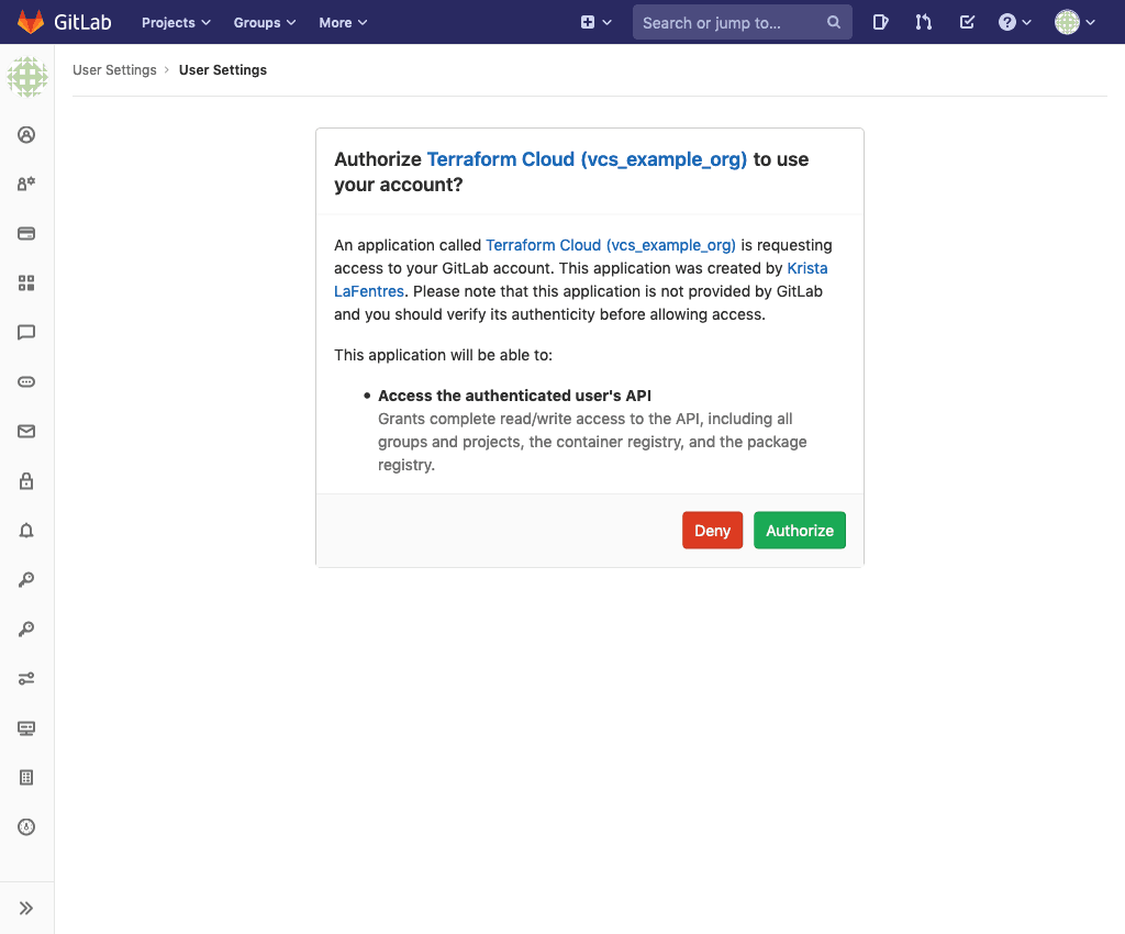 GitLab screenshot: the authorization screen