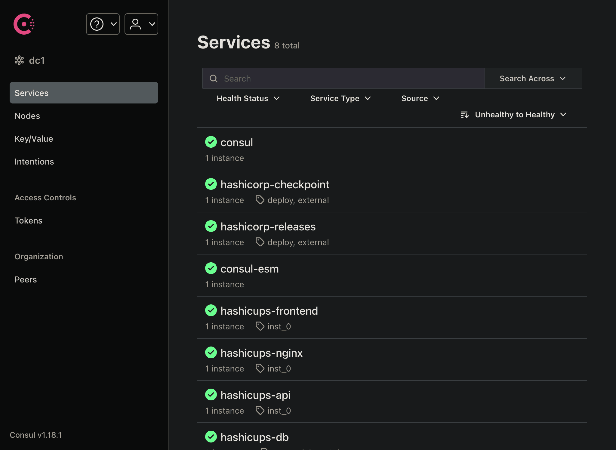 Services page - hashicorp.com - Both passing