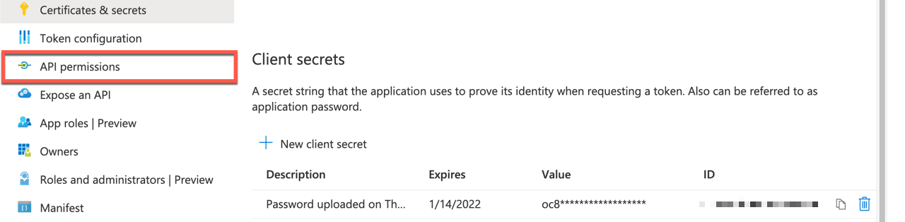 Azure directory application API
permissions