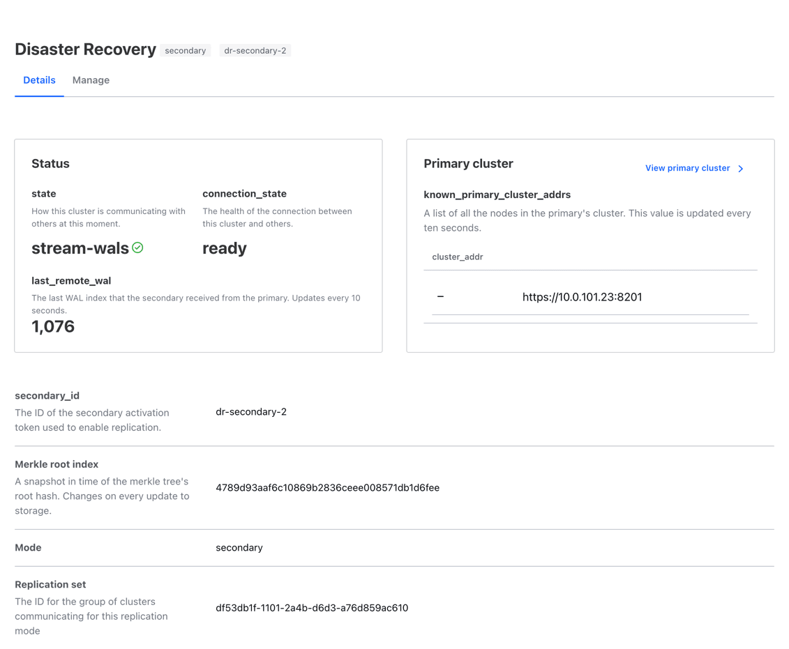 Disaster Recovery Secondary in merkle-sync